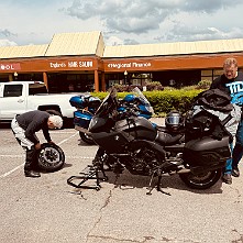 2024_05_0255 Unscheduled front tire change on Damian's bike, Madison, Tennessee, May 2024