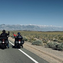 2024_05_0750 Riding west on CA 190 with the Sierras in the background, Lone Pine, California, May 2024