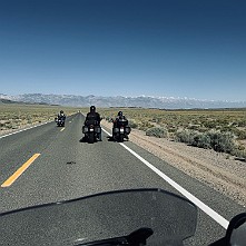 2024_05_0751 Riding west on CA 190 with the Sierras in the background, Lone Pine, California, May 2024